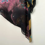 Citron Santa Monica SILK vintage semi sheer tunic blouse top printed oriental Black Size XS Photo 4