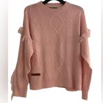 Simply Southern Womens Medium Fringe Sleeve Pullover Sweater Pink Cable Knit Photo 1