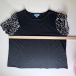 CeCe  Black Floral Ruffle Sleeve Top Size 2X Neutral Chic Stretch Dainty Comfy Photo 7