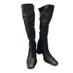 Pretty Little Thing  Black Boots Square Toe Silver Calf Heeled Sock Boots Size 8 Photo 2