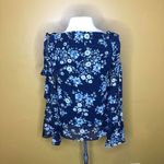 Maison Jules Blue Floral Bell Sleeve Blouse Top, New, XS Photo 2