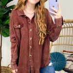 Zenana Outfitters Acid Wash‎ Oversized Lightweight Waffle Knit Button Up Shacket Size L/XL Photo 0