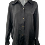 Commense Women's Black Silk Satin Striped Long Sleeve Button Down Shirt Top Sz S Photo 0