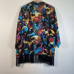 DRAPERS & DAMON KIMONO COVER UP JACKET COAT 1X FRINGE‎ MULTICOLOR FLORAL Boho Black Photo 7