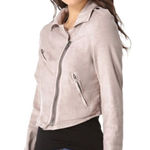 Free People Slub Pink Lavender Linen Cropped Moto Zip Up Jacket 2 Photo 0