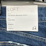 Loft  The Skinny Bermuda Shorts High Rise Dark Wash Lightly Distressed Rolled Hem Photo 3