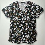 Halloween Cartoon Scrub Top By Cassandra‎ O Women Size L Ghosts Stars Candy Corn Black Size L Photo 0