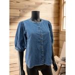 Old Navy Denim Puff Sleeve Button Front Blouse Blue Cotton Size M Photo 1