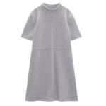 ZARA  Cotton Blend Reverse Seam Short Sleeve Ribbed Sweater Mini Dress in Grey Photo 5