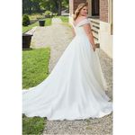 Mori Lee  BRIDAL | Ivory Chiffon "Evette" Dress Off Shoulder Butrons Back | 22W Photo 2