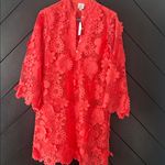 NWT $168 J Marie Seraphina Lace Dress XS Coral 3D Floral Lined JM4435 Flare Slv Orange Photo 2
