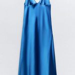 ZARA Dress Cobalt Blue Satin Effect Maxi Midi Wedding Party Date Coctail Photo 12
