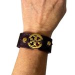 Tory Burch Purple Snakeskin with gold Logo Statement Cuff Bracelet Photo 3