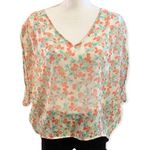 Gibson Women’s  Cream/orange Sheer Floral Top Photo 0