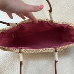 Patriotic Fourth Of July USA Flag Straw Tote Bag Leather‎ Handles Beach Coastal Tan Photo 4