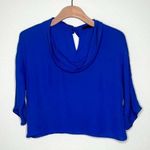 Jenni Kayne Silk Drape Neck Cropped Blouse in Royal Blue Size S Photo 0