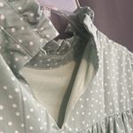 Missguided Peasant Mini Dress Puff Sleeve Mock Neck Green Polka Dot Size 4 Photo 3