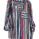 Zac & Rachel Button Up Shirt Stripe White Pink Blue Art Ruffle Long Sleeve Sz 2X Photo 0