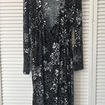Chico's  Black White Floral Print Long Sleeve Wrap Midi Dress Size 2 (USL) Photo 0