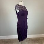 XScape  Beaded Chiffon Short Sleeve Ruched Sheath Cocktail Dress Purple Size 16 Photo 1