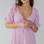 Sanctuary Ruffle Puff Sleeve Eyelet Maxi Dress Pink Size 14 NWOT Photo 0