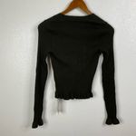 Commense NWT Ruffle Trim Dark Green Ribbed Cardigan Size Small Photo 2