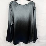 Ava & Viv  Satin V-Neck Tie Front Flared Long Sleeve Blouse Women's 3X Gray Retro Photo 4