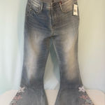 Driftwood NWT  Denim Flare Jeans with Floral Accents Size 30 Photo 0
