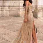 Alamour The Label Jocelina Beige Glitter Strapless Off Shoulder‎ Cape Gown Sz M Gold Size M Photo 1