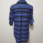 Pacific&Co NY& Black Blue Striped Roll Tab Vneck Popover Blouse Size Small Photo 3