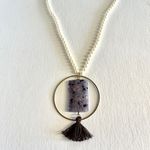 Elegant Pearl and Stone Pendant Necklace White Photo 2