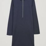 COS  Wool Front Zip Formal Black Long Sleeve Officewear Midi Dress Size 12 Photo 0