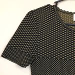 Torn By Ronny Kobo Women’s Knit Gold Metallic Black Lurex Peplum Hem Blouse Photo 2