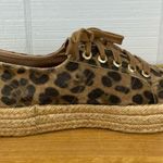 Superga  Leather Leopard Print Brown Sneakers Woven Espadrille Platform 36 / 5.5 Photo 2