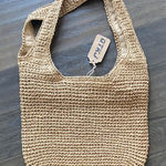 Tan Woven Tote Bag Zip Close Straw Handbag Summer Festival Boho Photo 0
