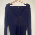 EXPRESS Cardigan Y2K Sweater 100% Cashmere Navy Blue Cable Knit Sz L Slim Fit Photo 3