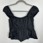 Lulus  Black Square Neck Puff Sleeve Cropped Peplum Top Size S NWT Photo 10