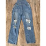 Womens Vintage y2k Distressed Denim Overalls Blue Ripped Medium Wash Size Large Photo 1