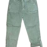 TGLA Green Cropped Or Unrolled Button Strap Pants Size 27 Boho Casual Granola Photo 0