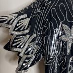 Vintage Silk Sequin Beaded Shirt Womens Medium Black Silver Party Evening 80s Photo 11