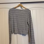 SO  Cropped Top XXL Xtra Xtra Large Long Sleeve Striped Gray Blue White Rib Rayon Photo 2