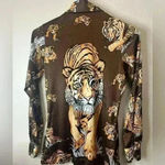 Miami Vintage 70s Disco Mod Tiger All Over Art Cat Print Brown Button Shirt Photo 6