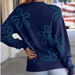 Dokotoo Floral Knit Sweater Boho Crew Neck GrandmaCore Long Sleeve Navy XL NWT Blue Photo 1
