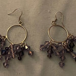 2.5” Long Pierced Dangle Earrings Purple Beaded Beads Clusters On Hoop Boho Photo 0