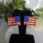 Gold American Flag Earrings with Red White and Blue Rhinestones Photo 1