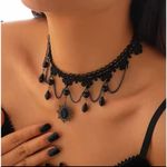 Gothic Punk Sexy Lace Black Crystal Pendent Necklace Charm for Women Photo 1