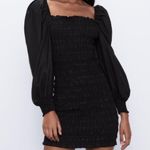 ZARA  Dress Shirred Puff Sleeve Black Mini Square Neck Bodycon Photo 2