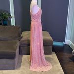 Women’s Full Length One Shoulder Pink Velvet Sequined Dress Leg Slit Size 12 Photo 7