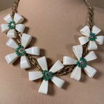 Statement Necklace Floral Rhinestones Green White Gold Tone Adjustable Chain Photo 4