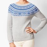 Talbots Talbot Winter Sweater Women Gray Blue Fair Isle Crew Neck Sz Lp Cotton Blend Photo 9